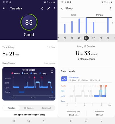 sleep tracking of Versa 3 vs Galaxy watch