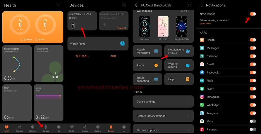 How to enable notifications on Huawei Band 6