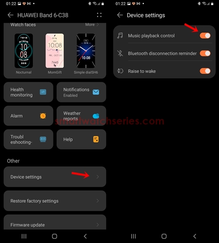 enable music control on Huawei Band 6