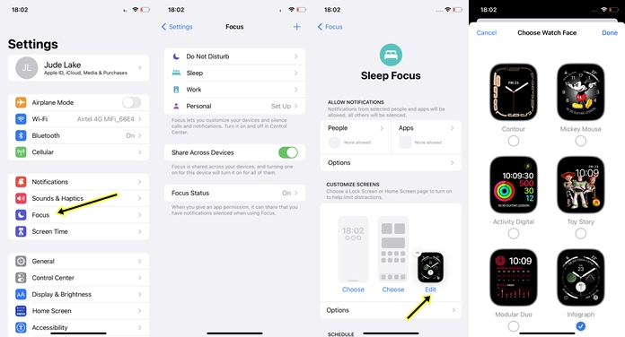 WatchOS 9 - How to set watch face for focus mode