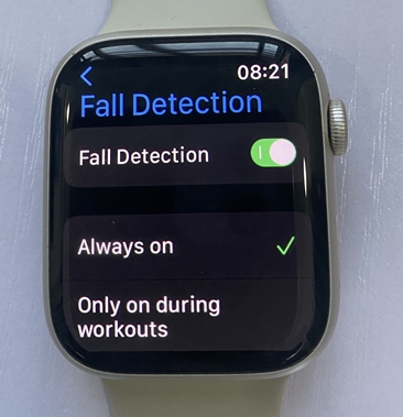 toggle on fall detection on Apple Watch